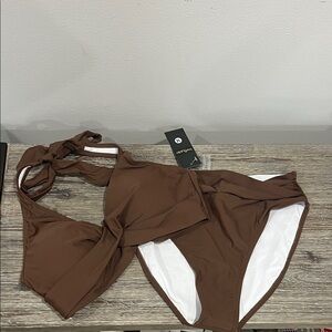 Brown Halter Bikini Set